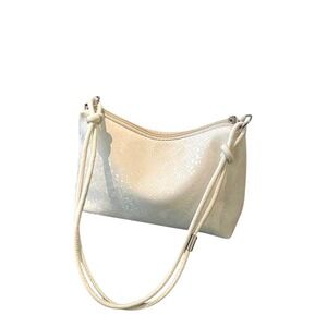 White Faux Snakeskin Baguette Shoulder Bag Knotted Strap Chic Handbag